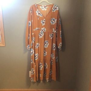 Mustard floral boho dress